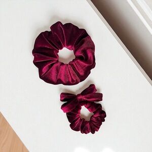 Velvet Burgundy Scrunchie and Bow Set